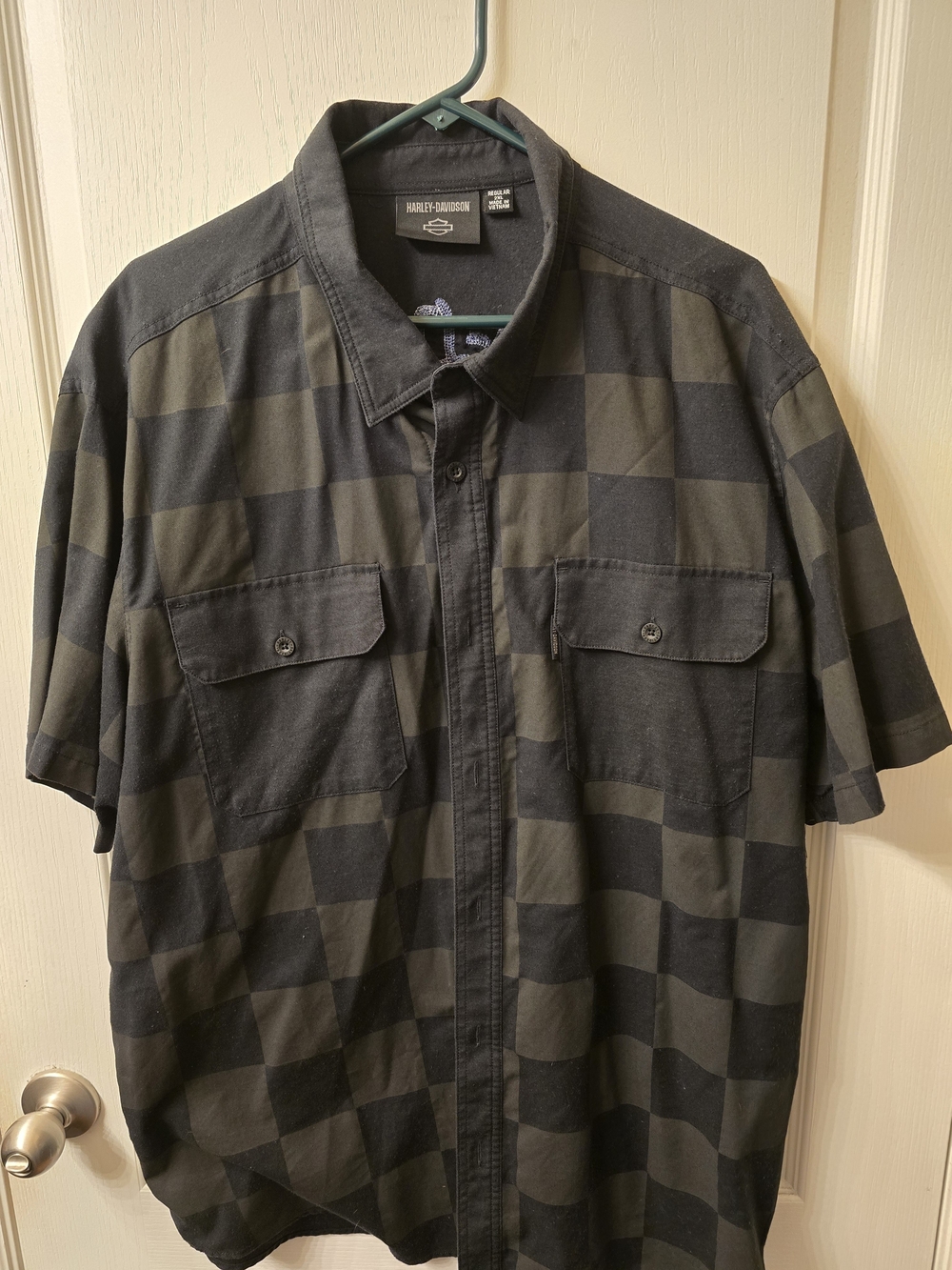 Harley-Davidson Black & Olive Plaid Short-Sleeve Button-Down Shirt
